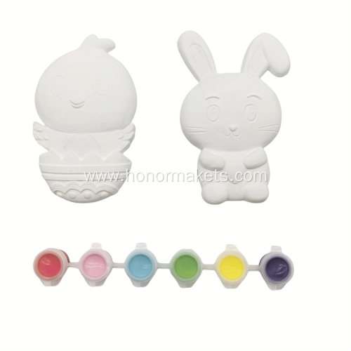 2PCS Easter Chick & Rabbit Gypsum Painting